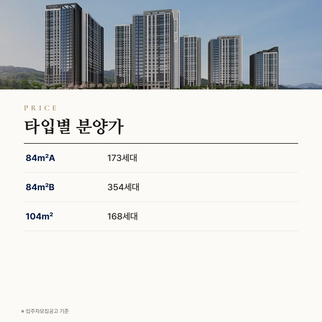중앙공원 위파크 더센트럴 타입별 분양가